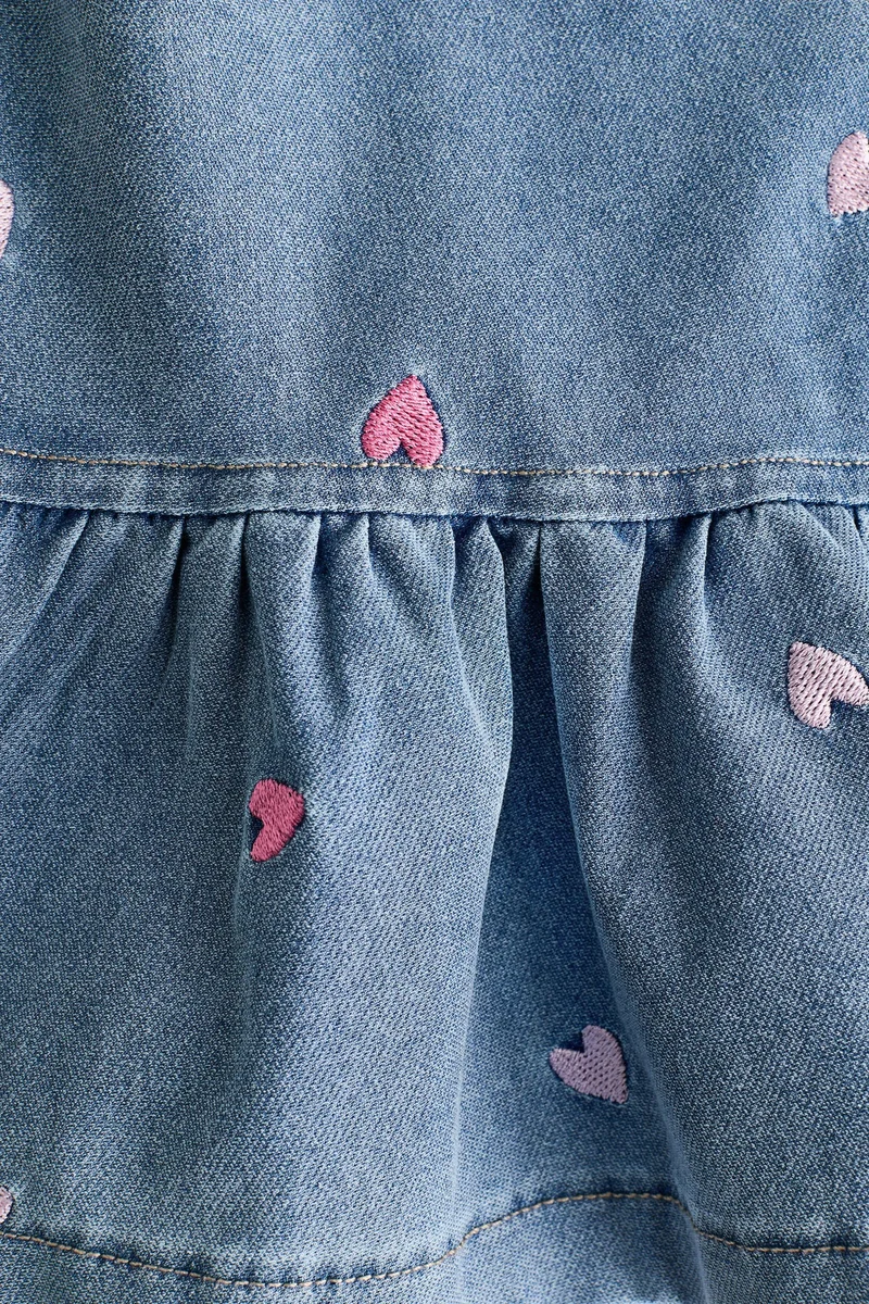 H&M Embroidered denim-look dress